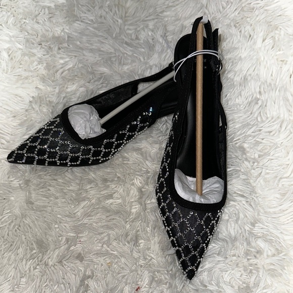 a new day Black and Silver Mesh Kitten Heel Pumps with Sequins Embellished - Picture 1 of 11